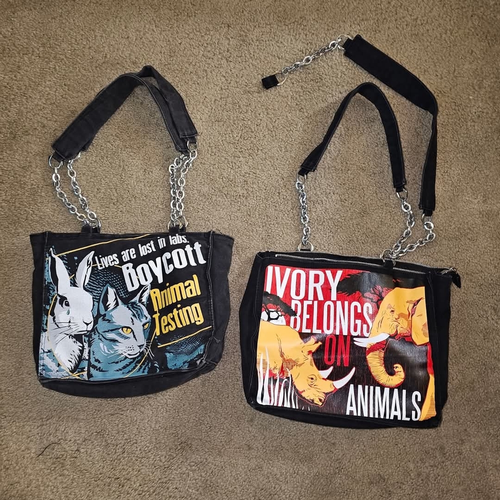 Animal Rights Graphic Tote Bags - Black - image 3